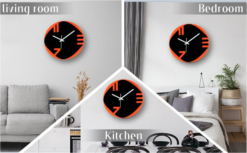Wall Clock Acrylic Designer Stylish & Official Color - Orange & Black