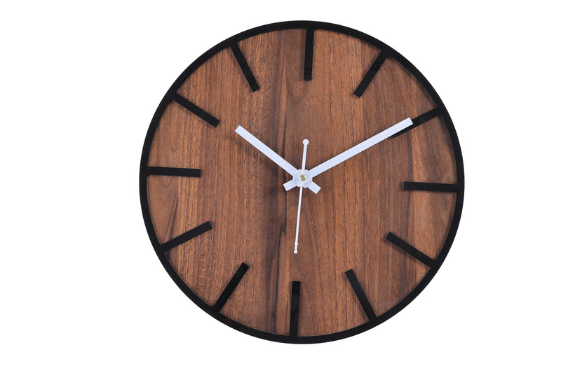 Wall Clock Round Acrylic & Wooden 30 X 30 cm Suitable for Living Room Hall Bed Room Home and (Black & Coffee 1-Pcs)