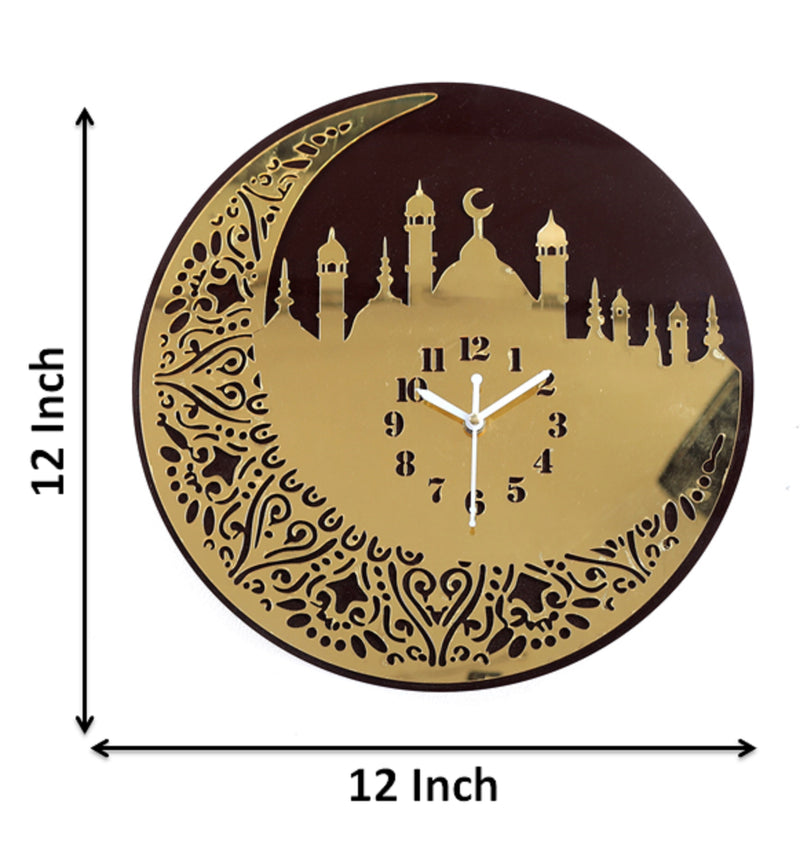 Acrylic Islamic Mosque Wall Clock 12 inch with Muslim Moon, Muslim tracery and Symbol for Bedroom Kitchen Living Room Dining Room Office etc..