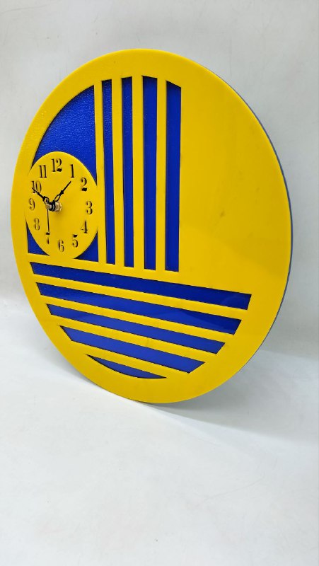 Wall Clock Official 12" Acrylic Simple Numerical Round Shaped Easy to Read | Yellow & Blue