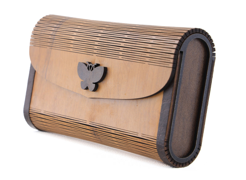 Ladies Purse for Women Wooden Latest Design Hand Clutch Rectangle Shape | Mustard