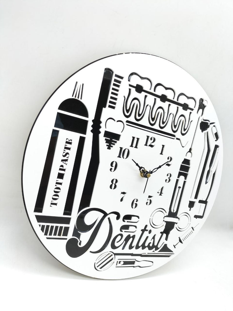 Wall Clock Dental Department Decor Wall Sign for Clinic Acrylic Hanging 30 X 30 Cm | Black & White