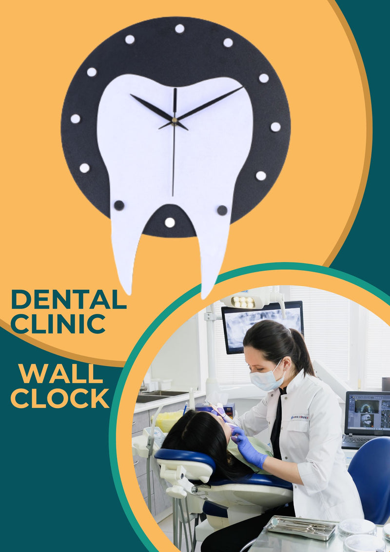 Wall Clock Dental Department Decor Wall Sign for Clinic Wooden Hanging 15 X 12 Inch | Black & White