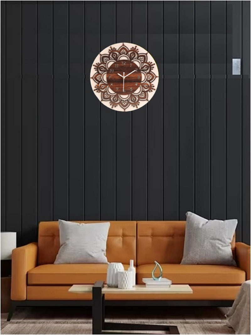 12 Inch Wooden MDF Numeral Round Wall Clock Without Glass | Coffee & Off White | CL-67
