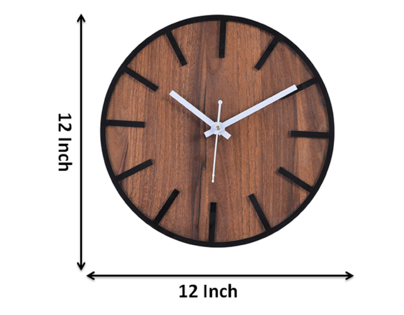 Wall Clock Round Acrylic & Wooden 30 X 30 cm Suitable for Living Room Hall Bed Room Home and (Black & Coffee 1-Pcs)