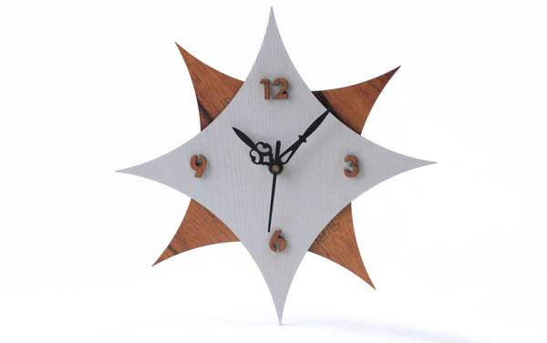 Wall Clock Wooden 24 X 24 cm Suitable for Living Room Hall Bed Room Home and (Off White & Brown 1-Pcs) CL-72