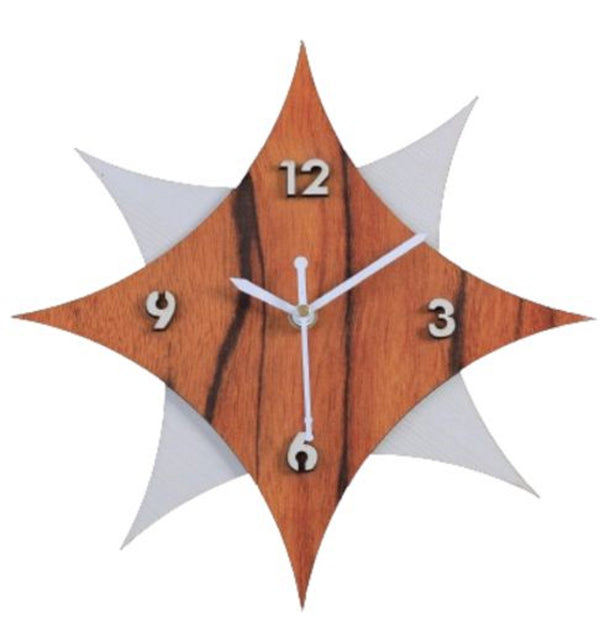 Wall Clock Wooden 24 X 24 cm Suitable for Living Room Hall Bed Room Home and (Off White & Brown 1-Pcs) CL-73