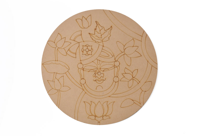 Lord Shreenath ji Design Premarked MDF Cut-Out Base (12 X 12 Inch) for Craft Work Home Room Decor Artistic DIY Work Round Wooden Plat