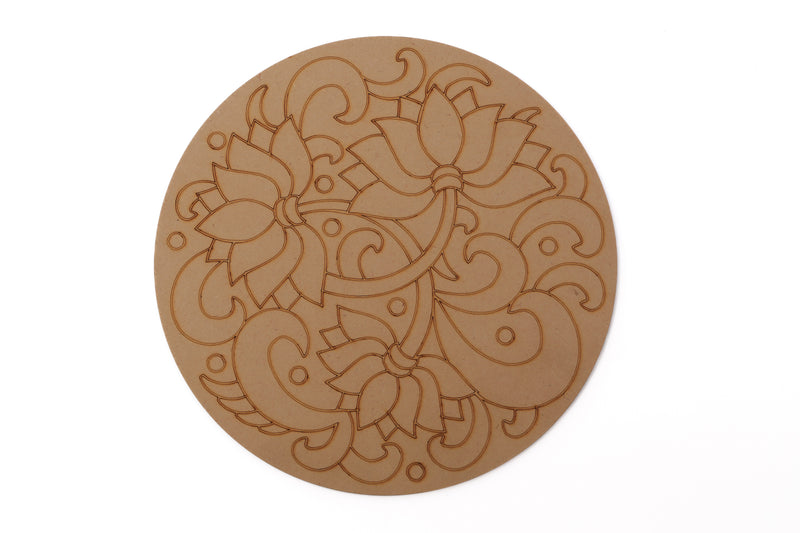 Pine MDF Pre-Marked Wooden Lotus Design Rangoli Round Shapes Cutout for DIY Work Art and Craft for Mandala Art, Acrylic Painting