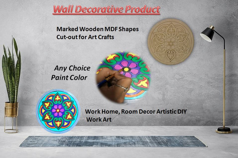 Flower Rangoli Mandala Shapes Painting Pre Marked Wooden MDF Cutout for Crafts Work Home, Room Decor Artistic DIY Work Art
