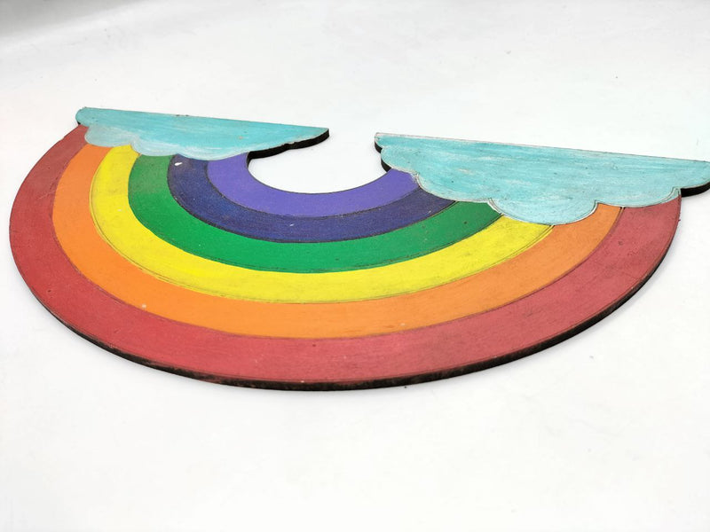 Rainbow and Cloud Premarked Wooden MDF Cutout for Crafts Work Home Room Decor Artistic DIY Work Art and Craft (13 X 6 Inch)